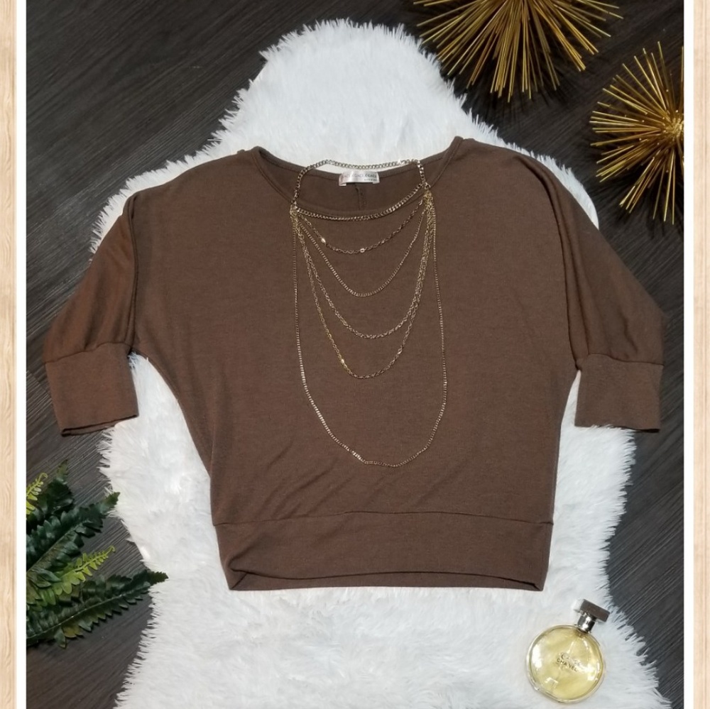 🚨FINAL PRICE🚨A'Gaci Brown Baggy 3/4 Sleeve Top